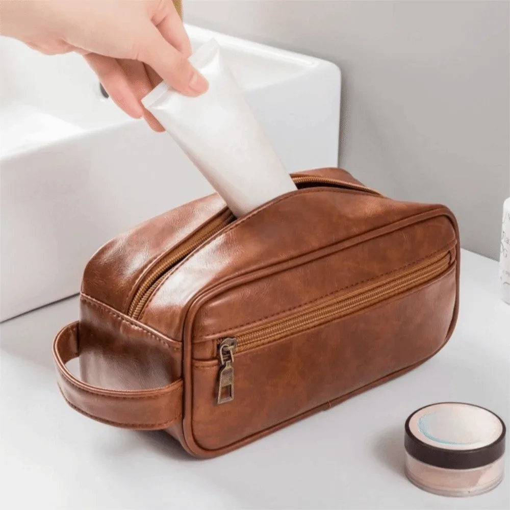 trousse de toilette grande capacité homme femme imperméable style coréen en pu avec fermeture éclair portable