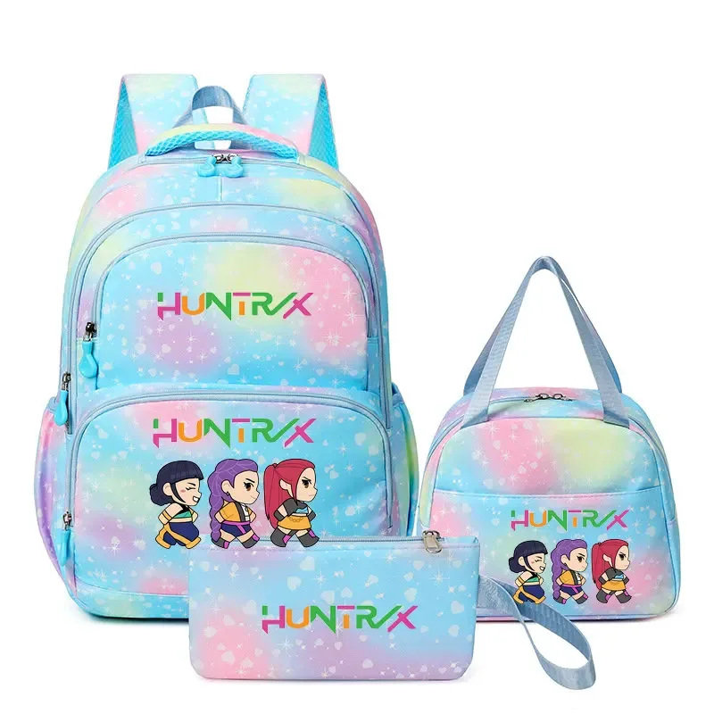 lot de 3 sacs à dos kpop demon hunters, cartable de dessin animé pour adolescents, sac d'étudiant, sacoche pour ordinateur portable et livres, sac de voyage, mochilas