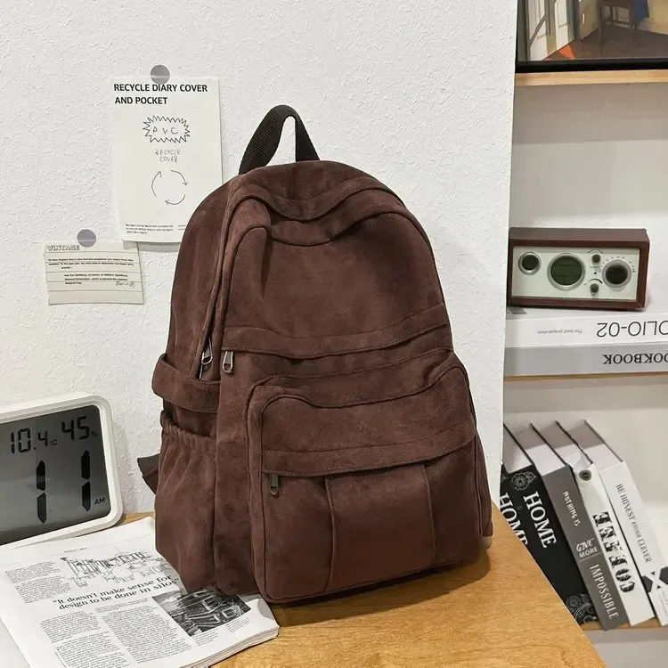 sac à dos vintage en daim, sac à dos décontracté multi-poches, sac à dos rétro pour ordinateur portable et école, pour le collège