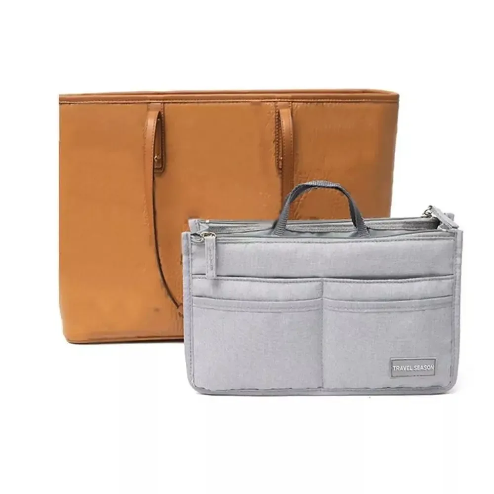 trousse de toilette de voyage portable en polyester, grande capacité, double fermeture éclair, sac cosmétique, organisateur de sac, sac d'insertion étanche