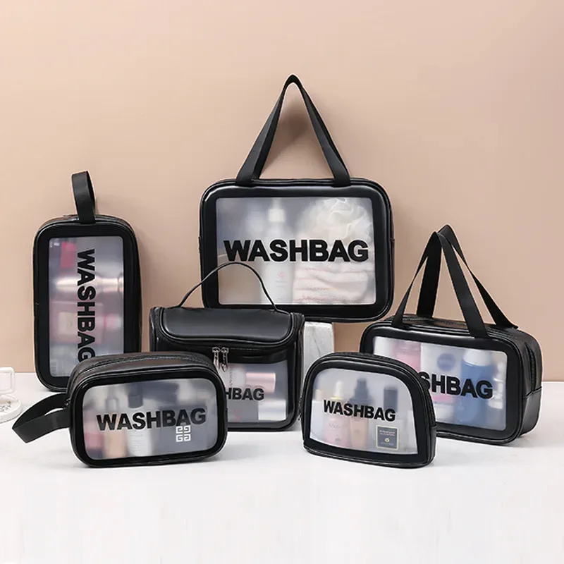 nouvel ensemble de trousses de maquillage transparentes, organiseur de toilette, trousse de toilette pour femmes, pochette de toilette portable, sac de cosmétiques essentiels pour les voyages