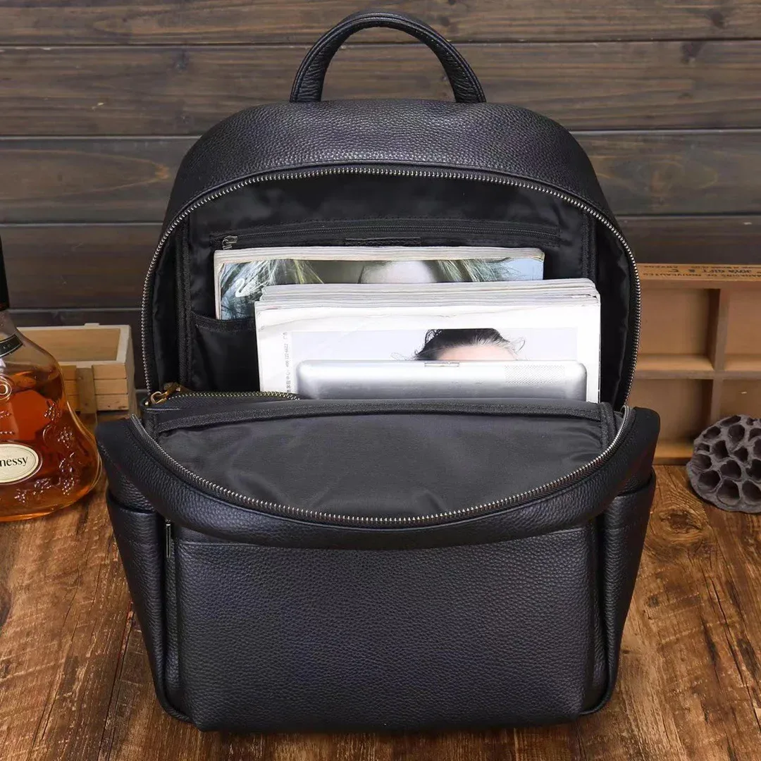 sac à dos classique de luxe noir en cuir véritable pour hommes, grand sac d'affaires de voyage en plein air multifonction, tendance, pour ordinateur, 2026