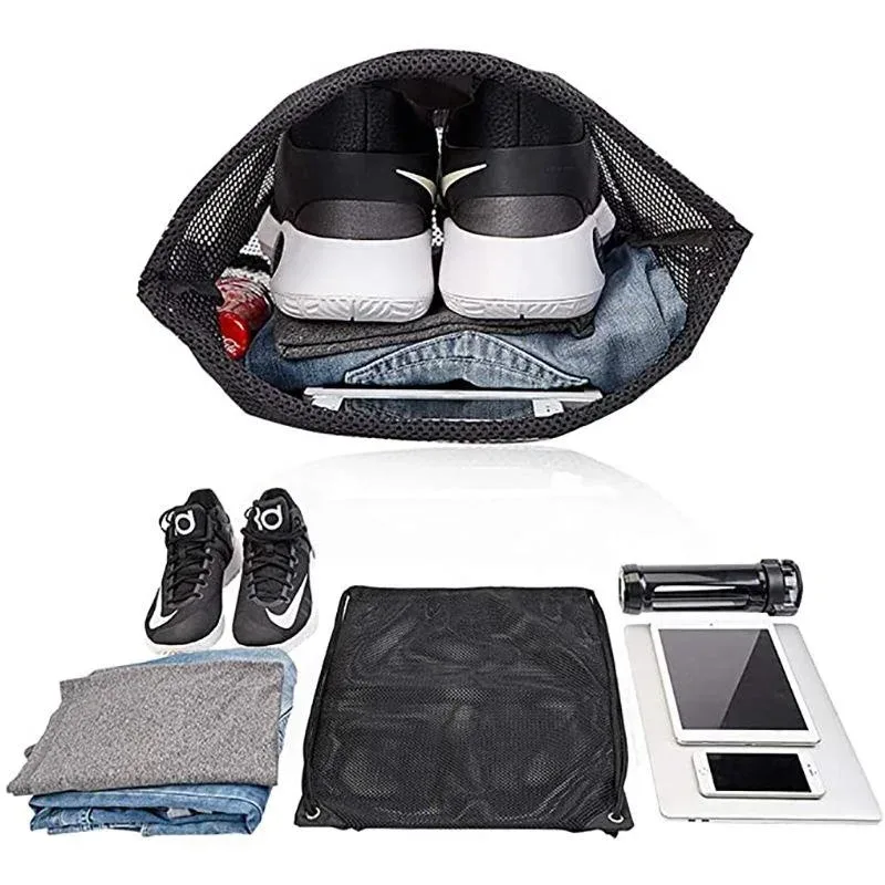sacs en maille multifonctionnels portables à cordon de serrage, sac à dos en filet de rangement pour sport, basket-ball, 40x45cm, sac d'utilisation en plage en plein air