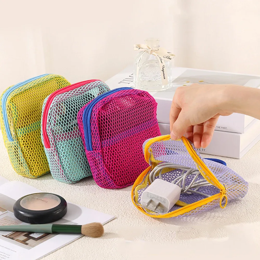 sac de rangement cosmétique tendance de grande capacité - trousse de toilette de voyage en maille violette/ver