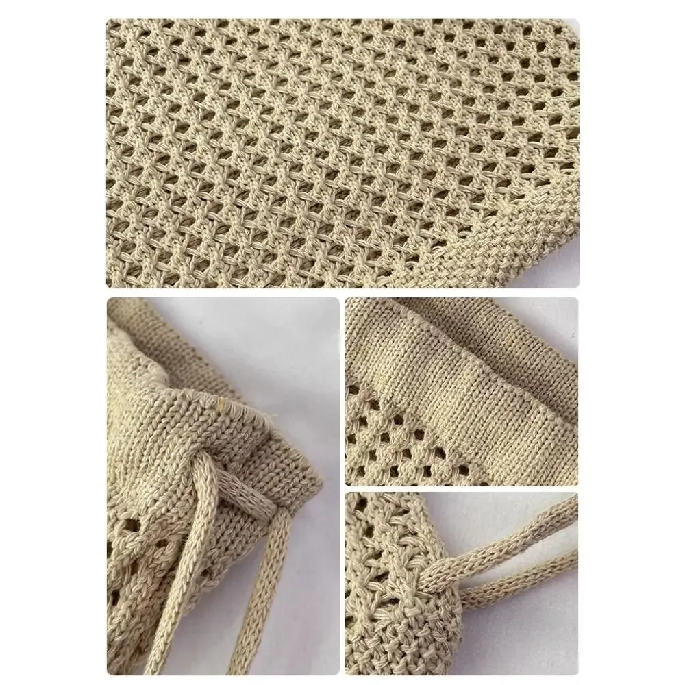 Sac à bandoulière en tricot couleur unie grande capacité, sac à dos bohème ajouré au crochet, style décontracté polyvalent