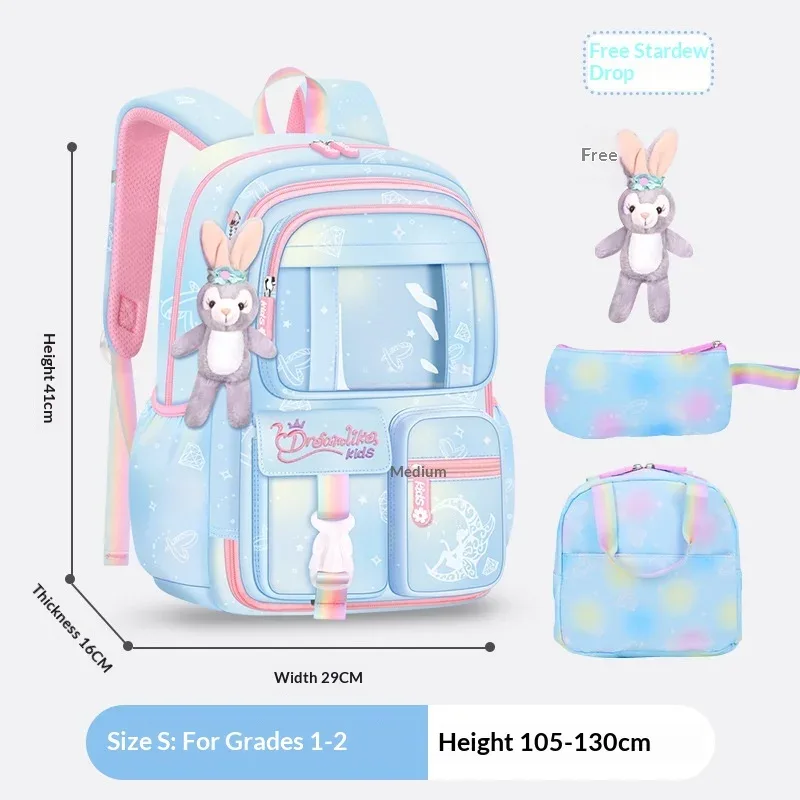 sac à dos d'école pour filles, 3 pièces, grande capacité, sac d'école pour enfants avec étui de transport pour crayons et repas, sac à dos de voyage, cadeau pour enfant
