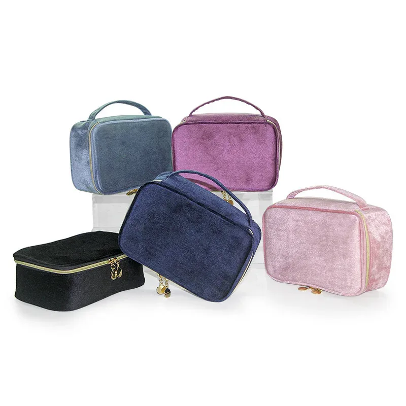 nouvelle trousse de maquillage en velours grande capacité, sac de rangement multifonctionnel portable pour voyage et toilette, pochette cosmétique en velours à main