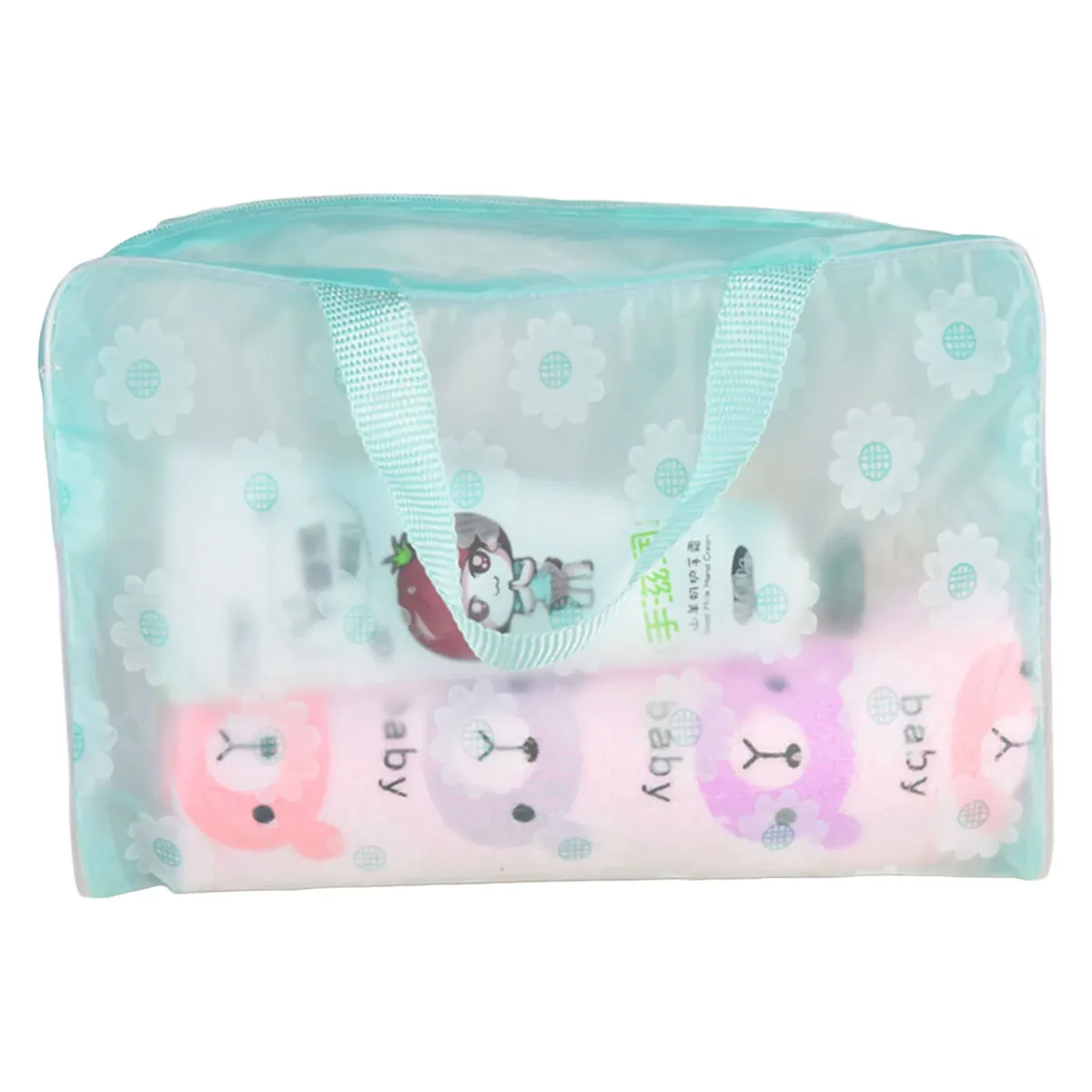 sac à cosmétiques transparent à fleurs imperméable, organisateur de toilette de voyage, pochette de rangement de maquillage en pvc avec poignée pour femmes 20x9x16cm