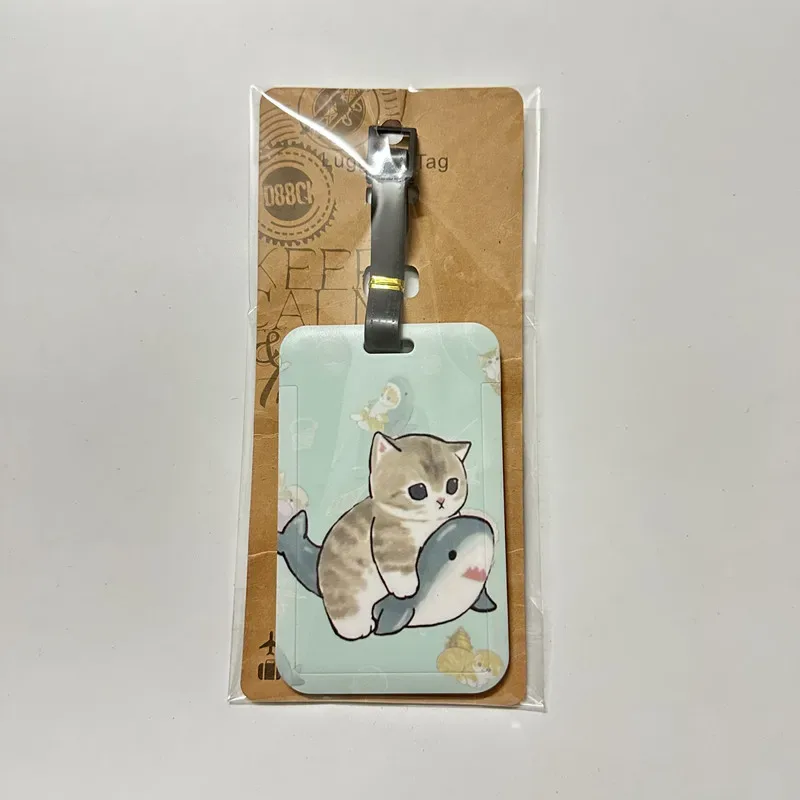 nouvelle étiquette de bagage mignonne en forme de requin et de chat, porte-carte de bus en pvc de dessin animé, housse portable pour valise de voyage, étiquette anti-perte, étiquette d'adresse