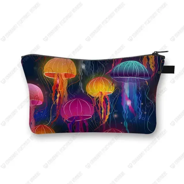 trousse à cosmétiques imprimée poulpe/tortue de mer/hippocampe, trousse de maquillage de voyage pour dames et filles