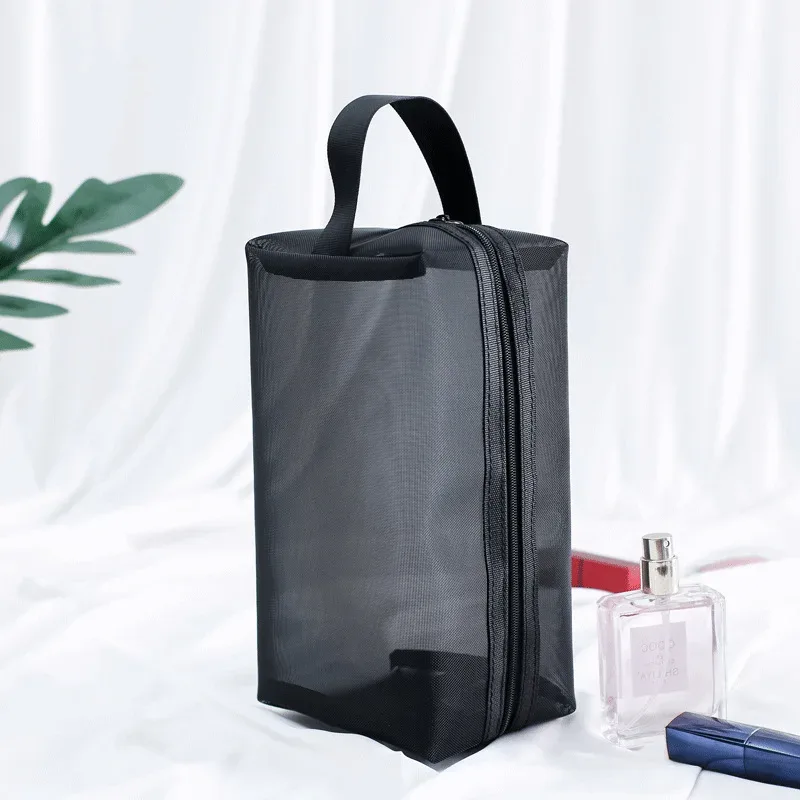 trousse à cosmétiques transparente, lavable, pliable, trousse de toilette, respirante, grande capacité, rangement, maille, voyage, fermeture éclair, trousse de maquillage pour voyage