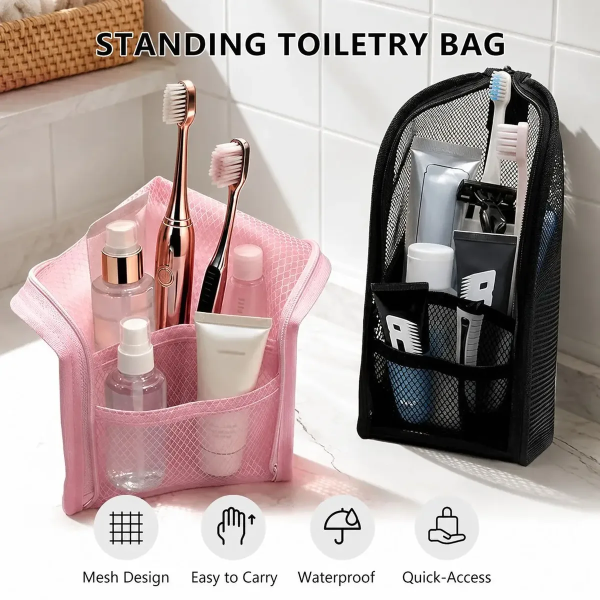 trousse de toilette en maille eva, sac de voyage portable pour cosmétiques, sac de maquillage à fermeture éclair pour femmes, sacs imperméables.