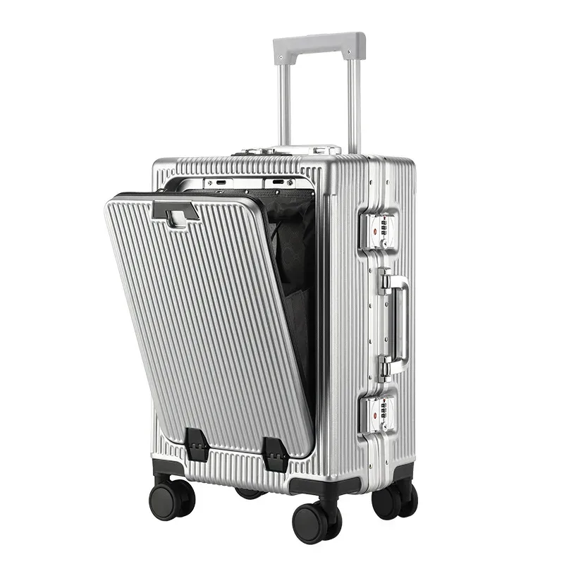 20/24 pouces le nouveau bagage multifonctionnel cadre en aluminium boîtier de chariot avec porte-gobelet usb grande capacité boîte d'embarquement valise