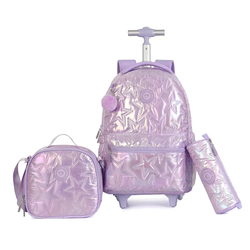 3 pièces/ensemble enfants bagages roulants sac à dos pour adolescents filles chariot de voyage sacs d'école avec roues étudiants sac à dos à roulettes