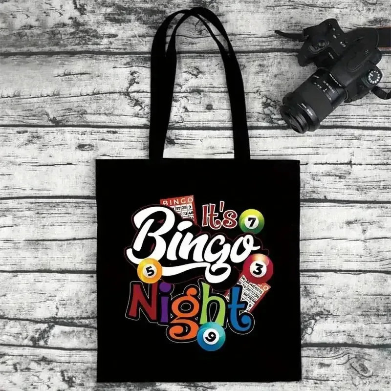 sac fourre-tout de nuit de bingo coloré et élégant, grande capacité, thème de bingo ludique, parfait pour les fêtes, les voyages et le shopping, cadeau de bingo