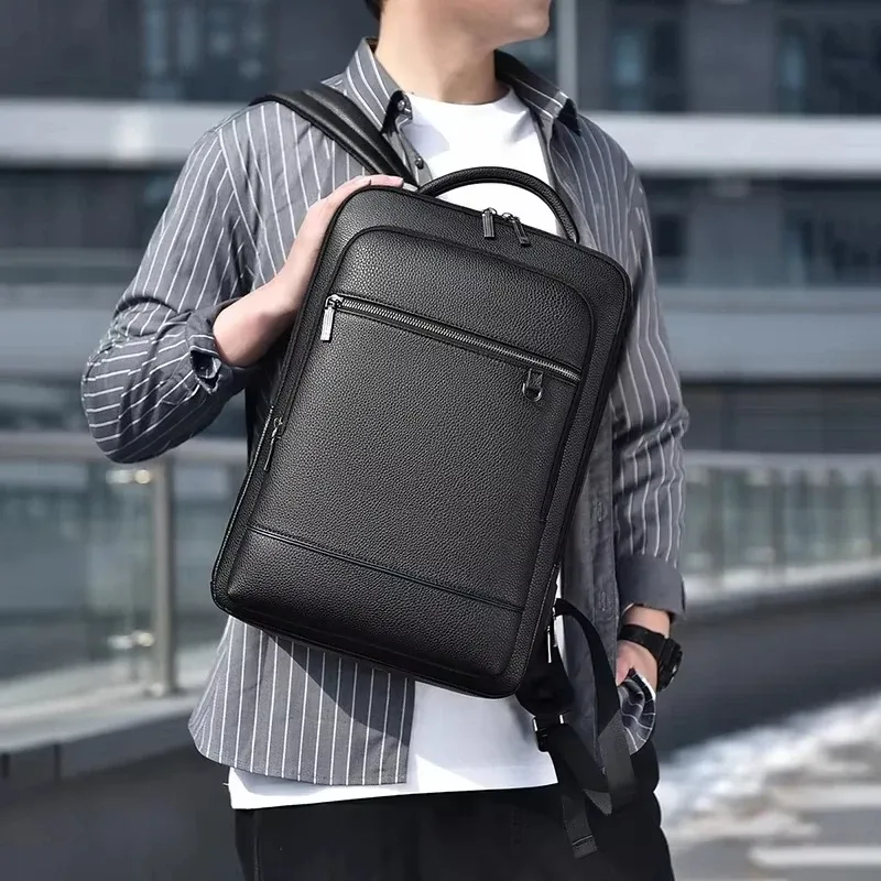 sac à dos pour ordinateur portable 15.6 pouces pour hommes, sacoche en cuir pu, chargeur usb, sac à dos de direction, porte-documents, bureau, voyage, sac à bandoulière d'affaires