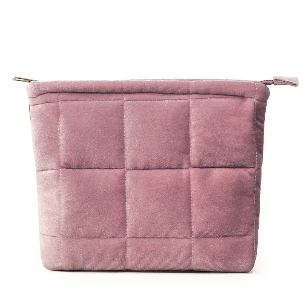 sac à cosmétiques portable en velours, sac de rangement matelassé à fermeture éclair de couleur unie, trousse de toilette de voyage légère de grande capacité