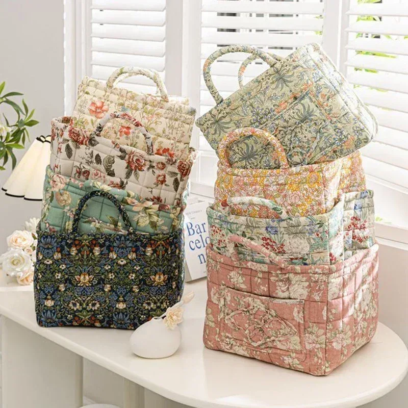Panier de rangement à motifs floraux pour femmes, paniers à linge doux en tissu de grande capacité avec poignées faciles à transporter, sac fourre-tout de voyage