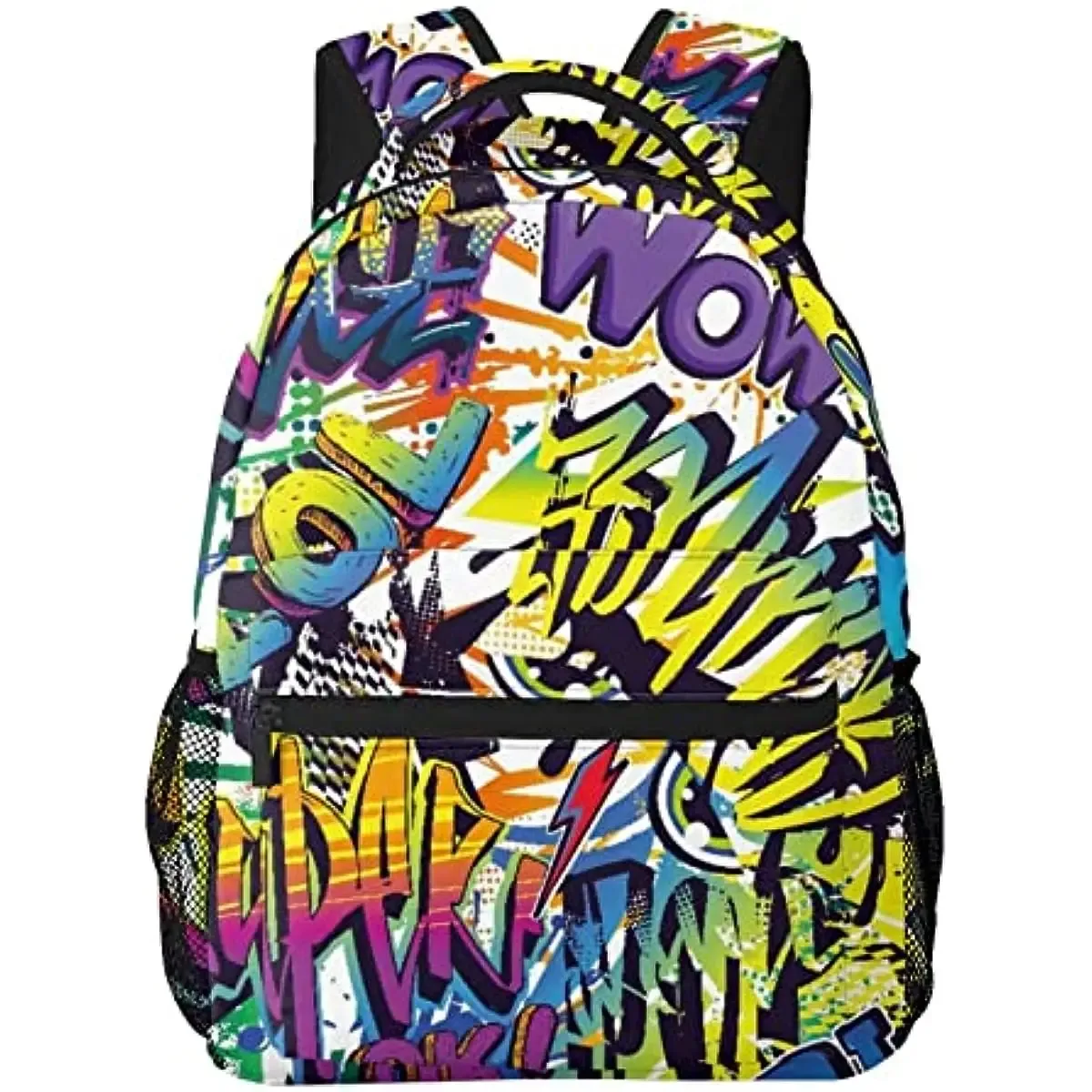 sac à dos multi-loisirs sr avec motif de bande dessinée abstraite, style graffiti urbain, texte, yo pop, super grunge, wow, voyage, sports, école