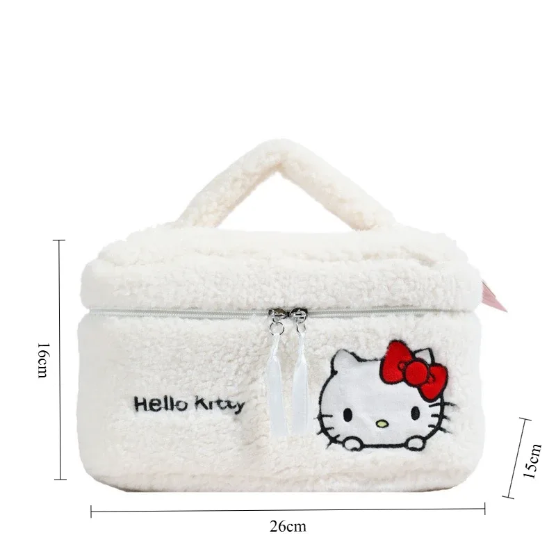 sac de maquillage en peluche sanrio, trousse à cosmétiques hello kitty, étui à crayons transparent, trousse de toilette de voyage brodée imperméable, pochette de maquillage portable