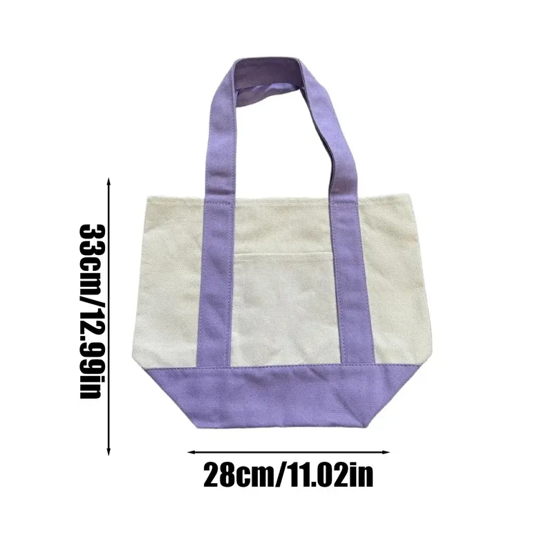 sac de shopping en toile tendance avec coutures colorées, sac à main pour trajets quotidiens, sac à bandoulière simple, doux et confortable, sac de rangement écologique pour le déjeuner