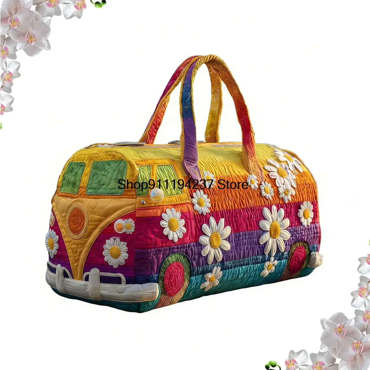 sac de voyage matelassé hippie van, sac de voyage matelassé hippie journey, sac de voyage week-end vintage à motifs floraux, sacs de sport