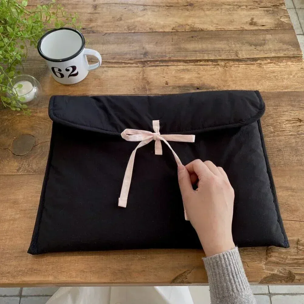 sac d'ordinateur coréen avec nœud papillon y2k, sac à main de rangement pour tablettes noires et roses pour femmes, pochette de rangement de cosmétiques de voyage douce