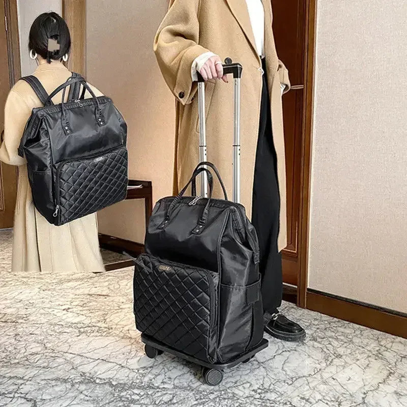 2025 nouveau cuir pour femmes étanche grande capacité portable mode bagage à roulettes voyage bagages oxford sac à dos sac à main