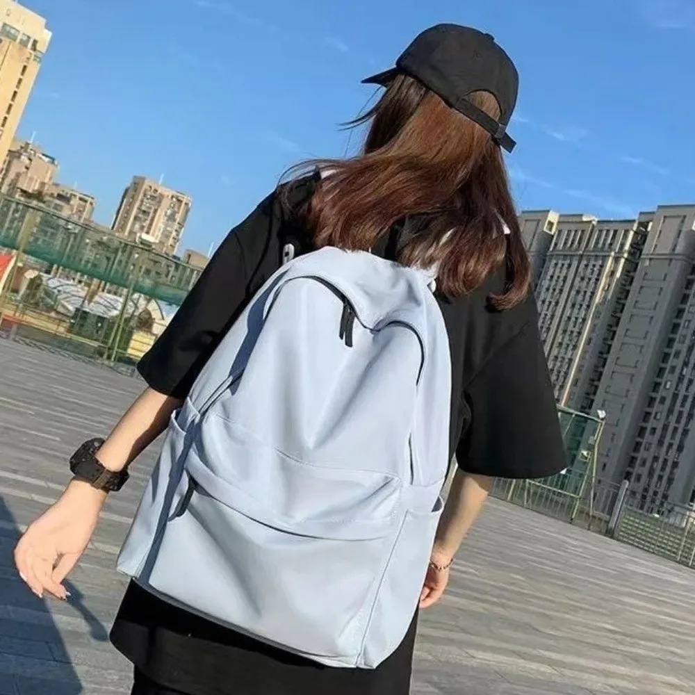 sac à dos d'étudiant de grande capacité, en nylon, couleur unie, sac d'école, bretelles réglables, sac de voyage décontracté, activités de plein air