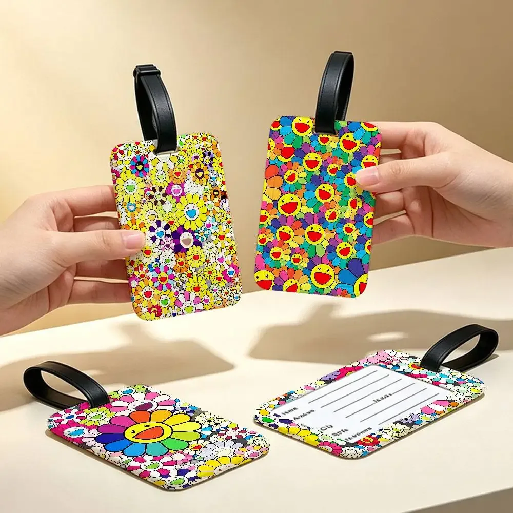 étiquette de bagage en pvc imperméable t-takashi murakami avec carte d'information, étiquette d'identification anti-perte pour bagages, sac à dos scolaire