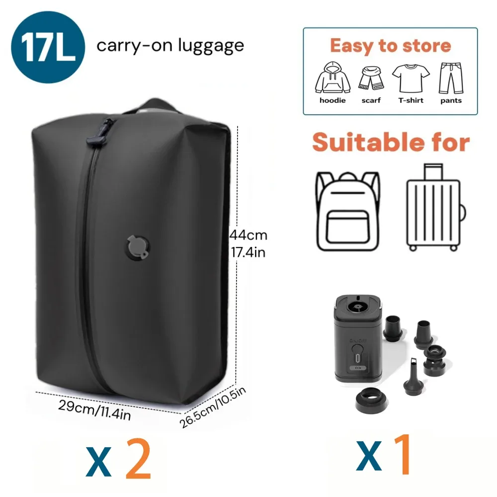 ensemble de cubes de rangement de voyage 17l 34l, sacs de compression sous vide tpu ip67, pompe électrique 1200mah usb, organisateur, économiseur d'espace, sac anti-humidité