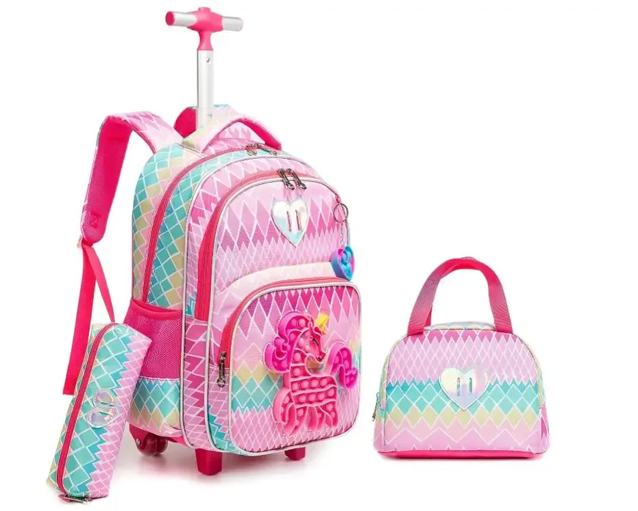ensemble de sac à dos scolaire à roulettes pour garçons, sac à déjeuner à roulettes, valise à roulettes, voyage