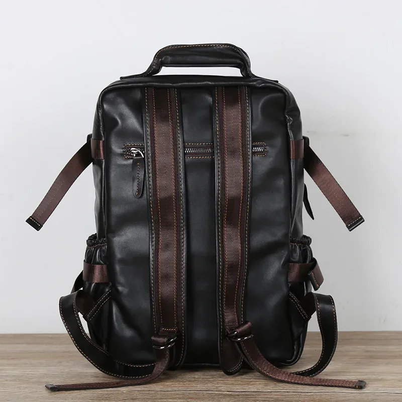 sac à dos vintage en cuir de vachette pour homme, grande capacité, avec fermeture éclair et boucle, sacoche décontractée en cuir pour ordinateur portable 15 pouces