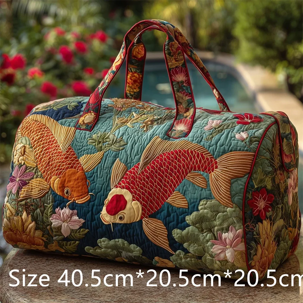 sac de voyage matelassé 3d de style japonais, imprimé fuji sakura koi fish, grande capacité, sac de voyage pour week-end, sac de sport, sac fourre-tout unisexe