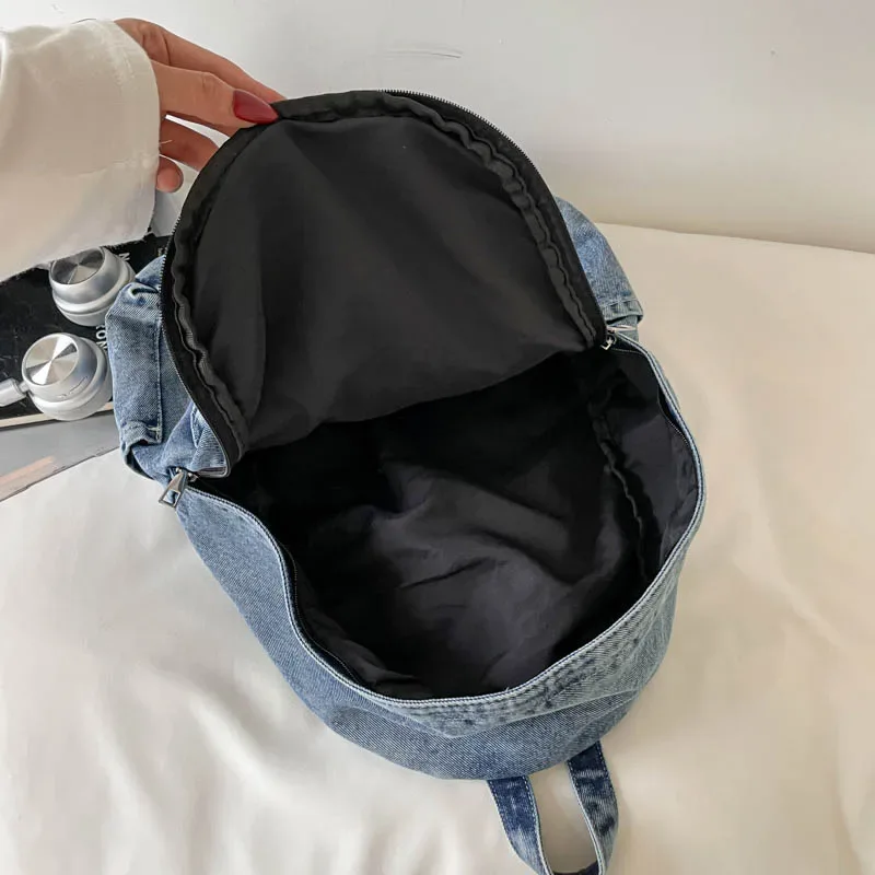 sacs à dos en jean solide pour femmes et unisexe, sacs de loisirs ou de voyage en toile lavée, sacs d'école 100% coton, sacs à bandoulière style preppy pour femmes