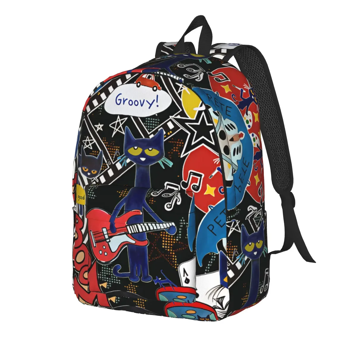 sac à dos pete the cat i love my white shoes pour garçon, en polyester, grand sac à dos esthétique pour l'école secondaire, idéal pour l'entraînement
