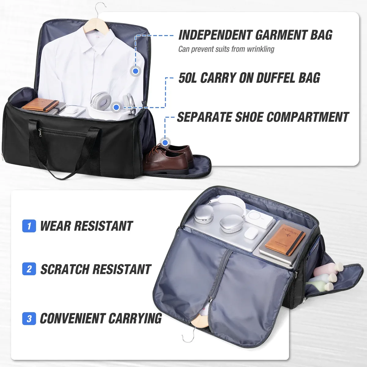 sac de voyage pour homme, sac de transport convertible pour vêtements, sac de week-end, valise suspendue, sac 