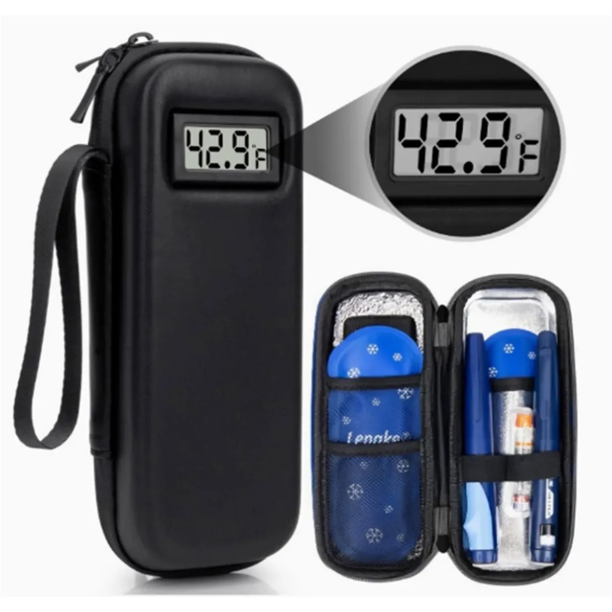 étui de voyage isotherme pour insuline avec affichage de la température, sac de rangement portable pour médicaments pour diabétiques avec 2 blocs réfrigérants