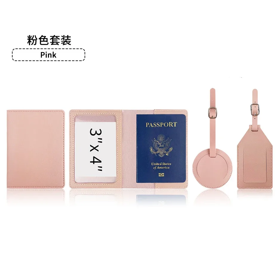 couverture de passeport de voyage avec nom personnalisé, étiquette ronde pour bagages, étiquette de valise personnalisée avec sac d'étiquette d'air, cuir pu, cadeau de luxe, livraison directe