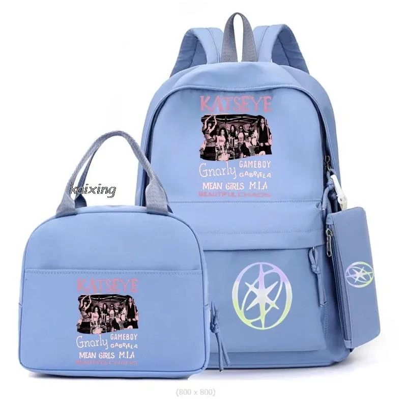 3 pièces/ensemble chaud katseye drôle impression sacs à dos fourre-tout et pochette grande capacité léger et respirant sac à dos extérieur