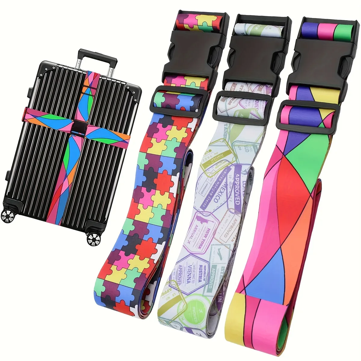 nouvelles sangles de bagage droites et colorées pour valise, ceinture de bagage en polyester avec boucle de dé