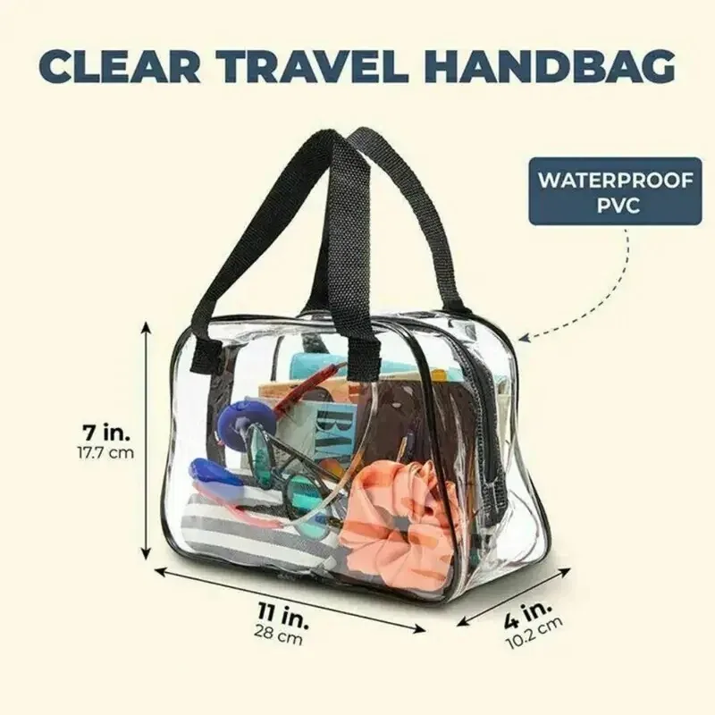 sac fourre-tout transparent approuvé pour les stades, petit sac à main pour les voyages et les concerts, sac cosmétique en pvc, sac de toilette de voyage
