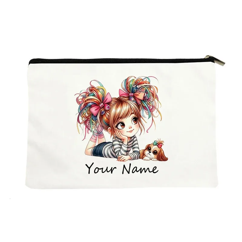 trousse de maquillage en toile personnalisée avec nom, pochette cosmétique quotidienne personnalisée, trousse de toilette, cadeau de noël ou d'anniversaire pour filles