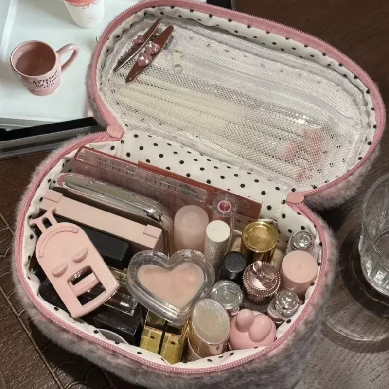 sac à cosmétiques pour femmes, sac de maquillage en peluche léopard mignon kawaii, sac de rangement multifonctionnel à la mode, grande capacité, pochette de rangement multifonctionnelle