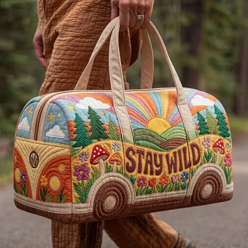Sac de sport multifonctionnel imprimé numériquement en 3D pour courtes distances, sac fourre-tout de voyage imprimé bus rétro bohème
