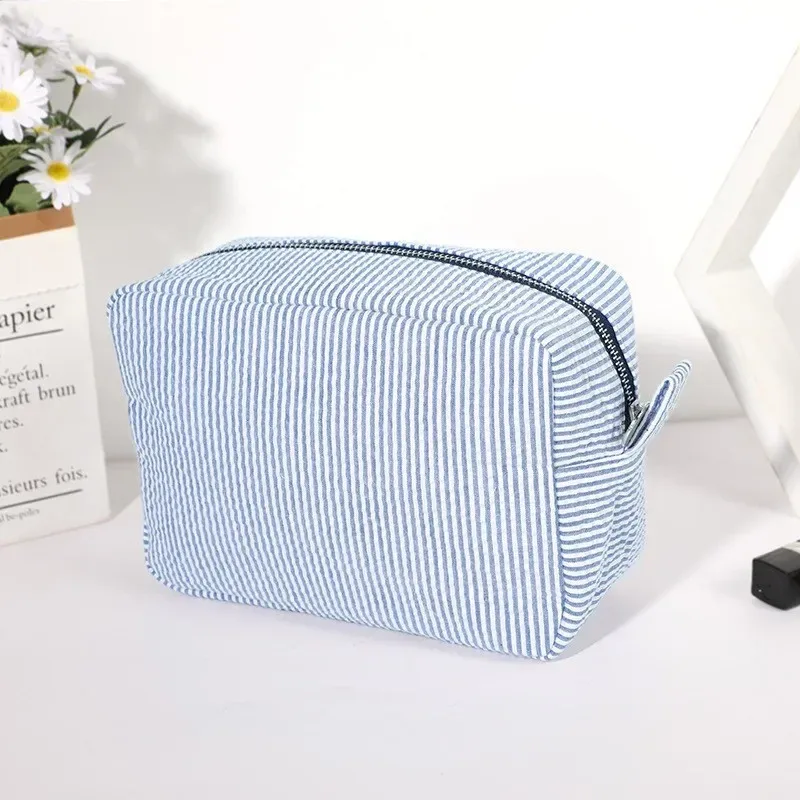 sacs à cosmétiques à rayures décontractés pour femmes, trousse de maquillage, sac de rangement de toilette de voyage léger pour dames, petits sacs à main carrés pour femmes