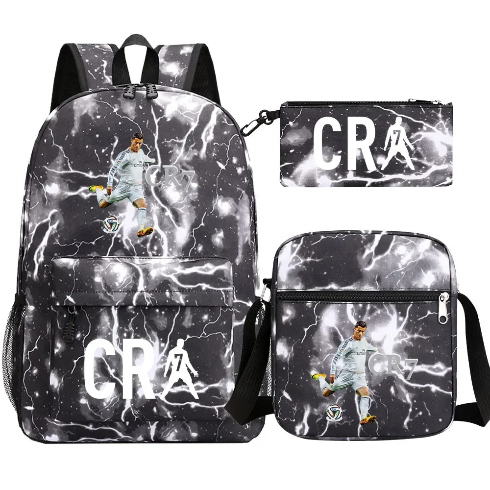 football cr7 cosplay sacs d'école sac à dos scolaire ordinateur portable adolescent garçons filles cartables 3 pièces/ensemble