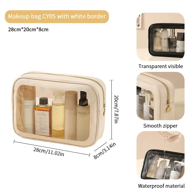 nouvelle trousse de maquillage en pvc transparente, sac de rangement polyvalent grande capacité, étanche, portable pour l'extérieur