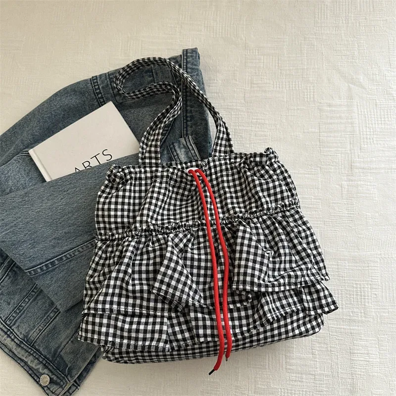 sac fourre-tout à volants pour femmes, sac à main à cordon de serrage, sacs à bandoulière en toile à la mode sacs coréens de grande capacité bolsos de mujer