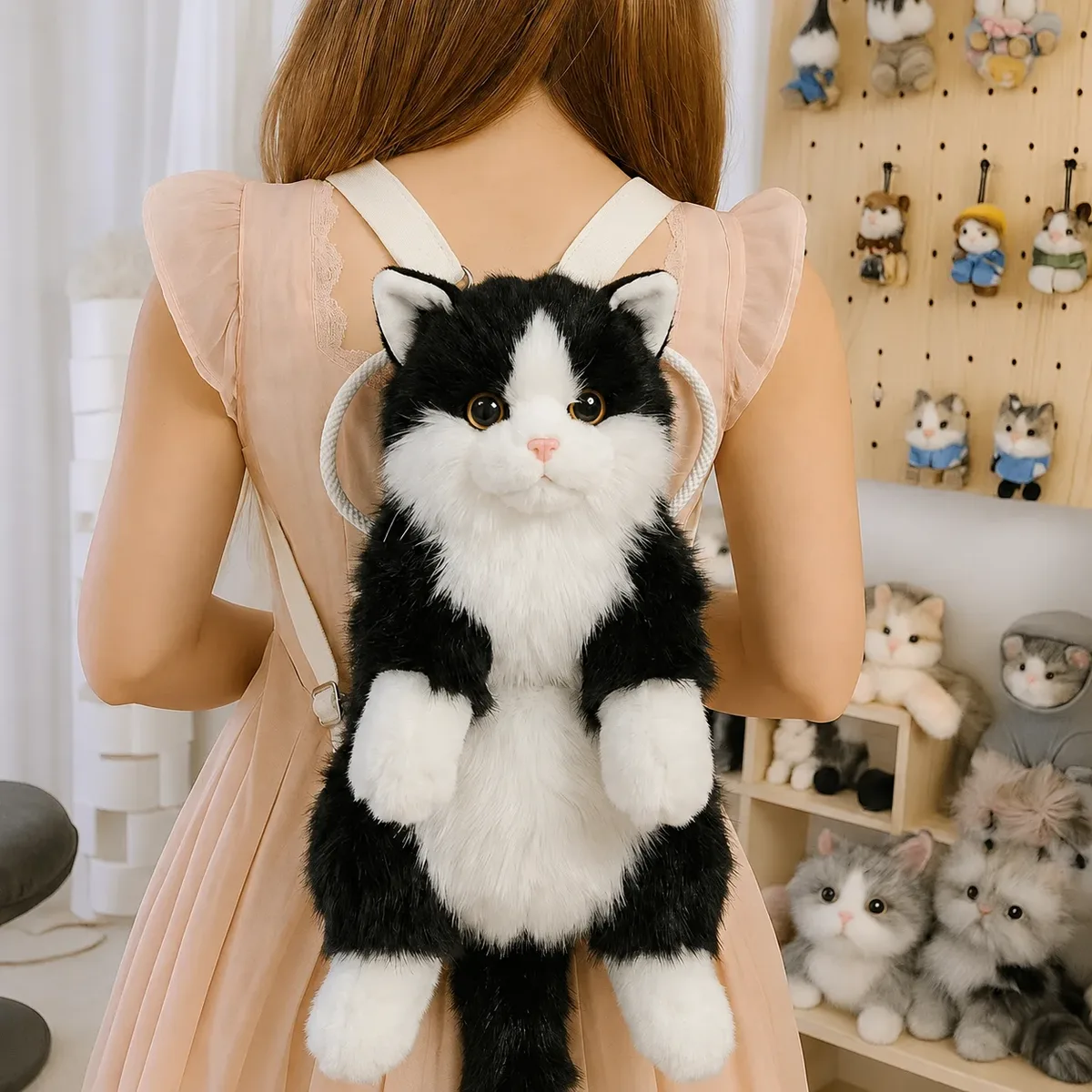 sac à dos chat mignon pour filles, sac en peluche kawaii, sac bandoulière doux en forme d'animal pour l'école, les voyages et les tenues quotidiennes